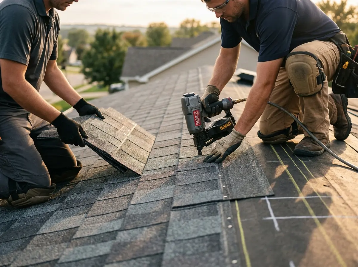 Professional roofer working on a residential roof in Yucaipa